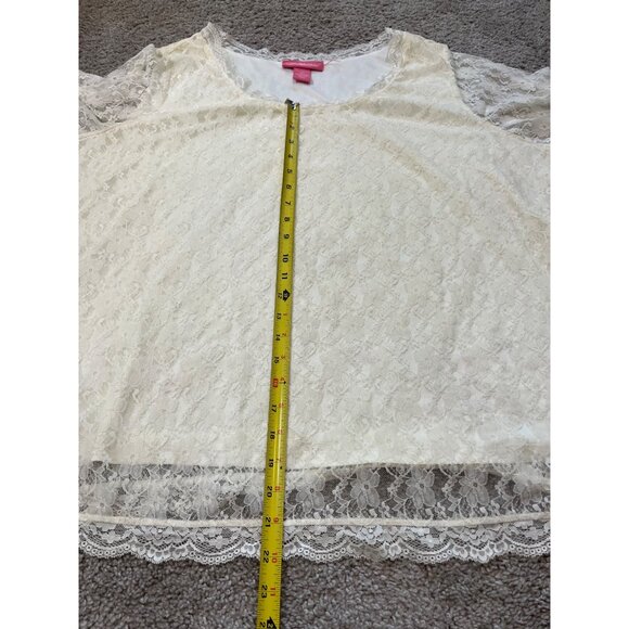 Vtg Woman Within Ivory Lace Long Sleeve Top 2X Stretch Sheer Sleeve Lined Boho - Picture 4 of 7